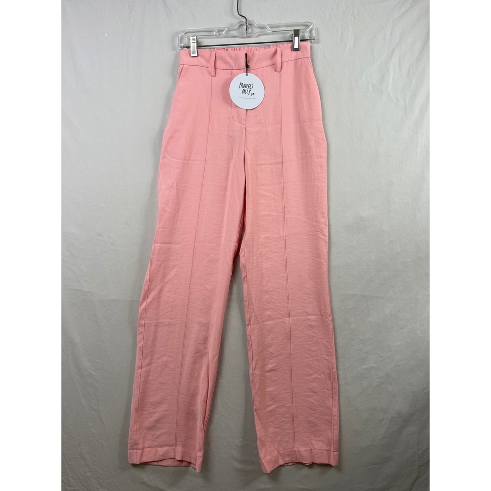 Princess Polly Trousers Women 4 Pink High Waist Pintuck Straight Leg Pants